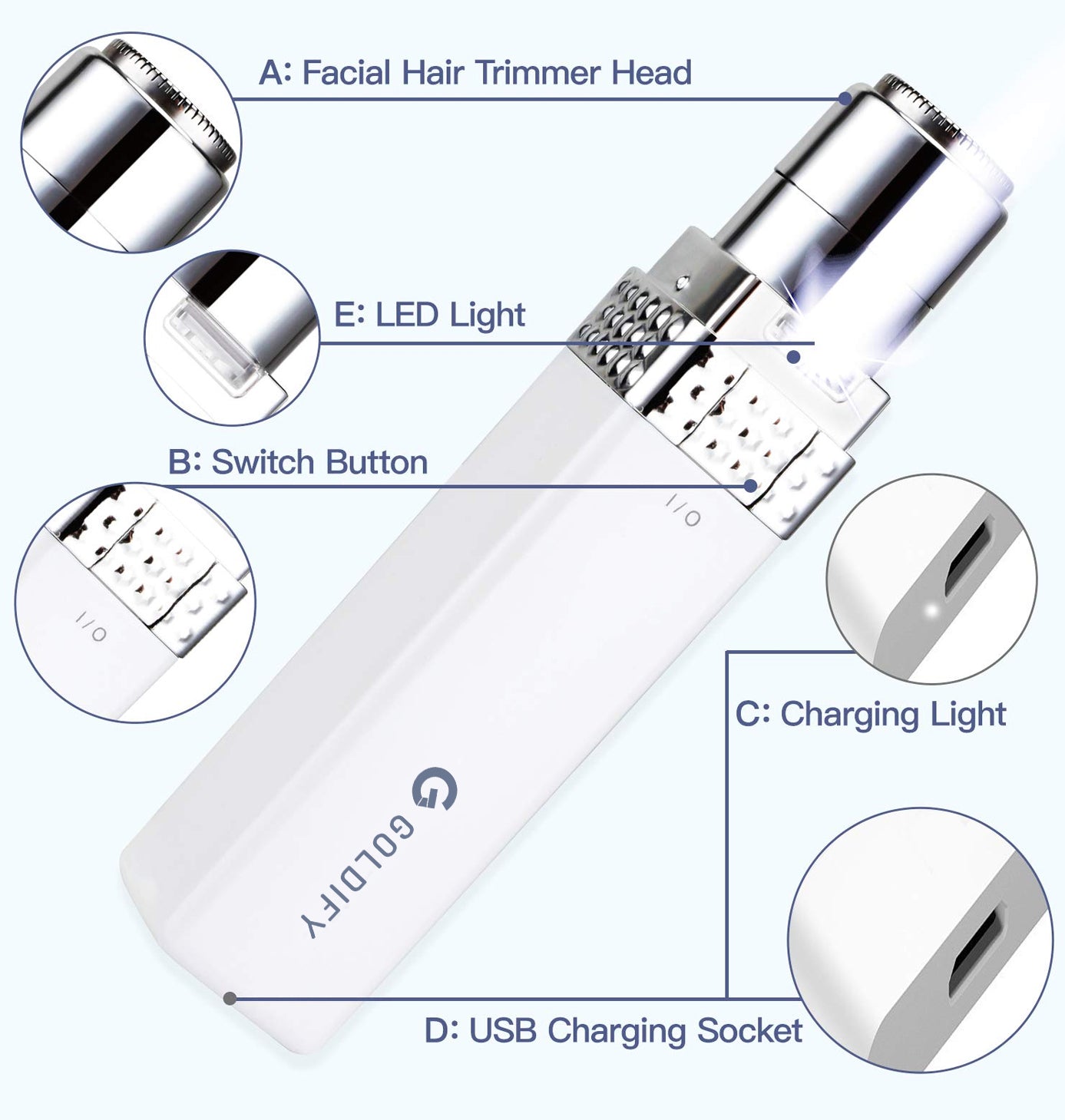 GOLDIFY 3-in-1 Portable Eyebrow Trimmer